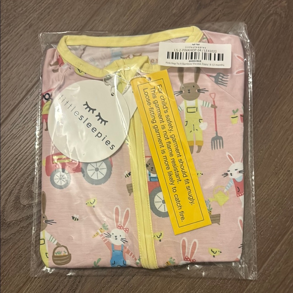 NWT 6-12 months Little Sleepies zippy Pink  Hop to It print